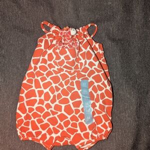Baby Gap With Doll In Pocket One Piece RompeOrange Giraffe Print Romper NWT